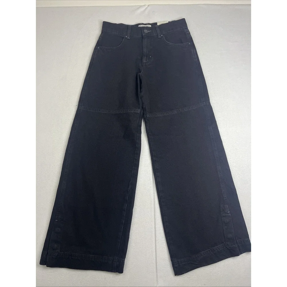 We The Free Benji Relaxed Wide Leg Button Hem Black Denim Jeans 27